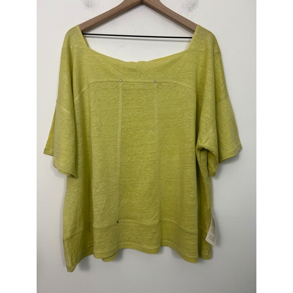 Eileen Fisher 2X Linen Jersey Bateau Neck Box Top  New